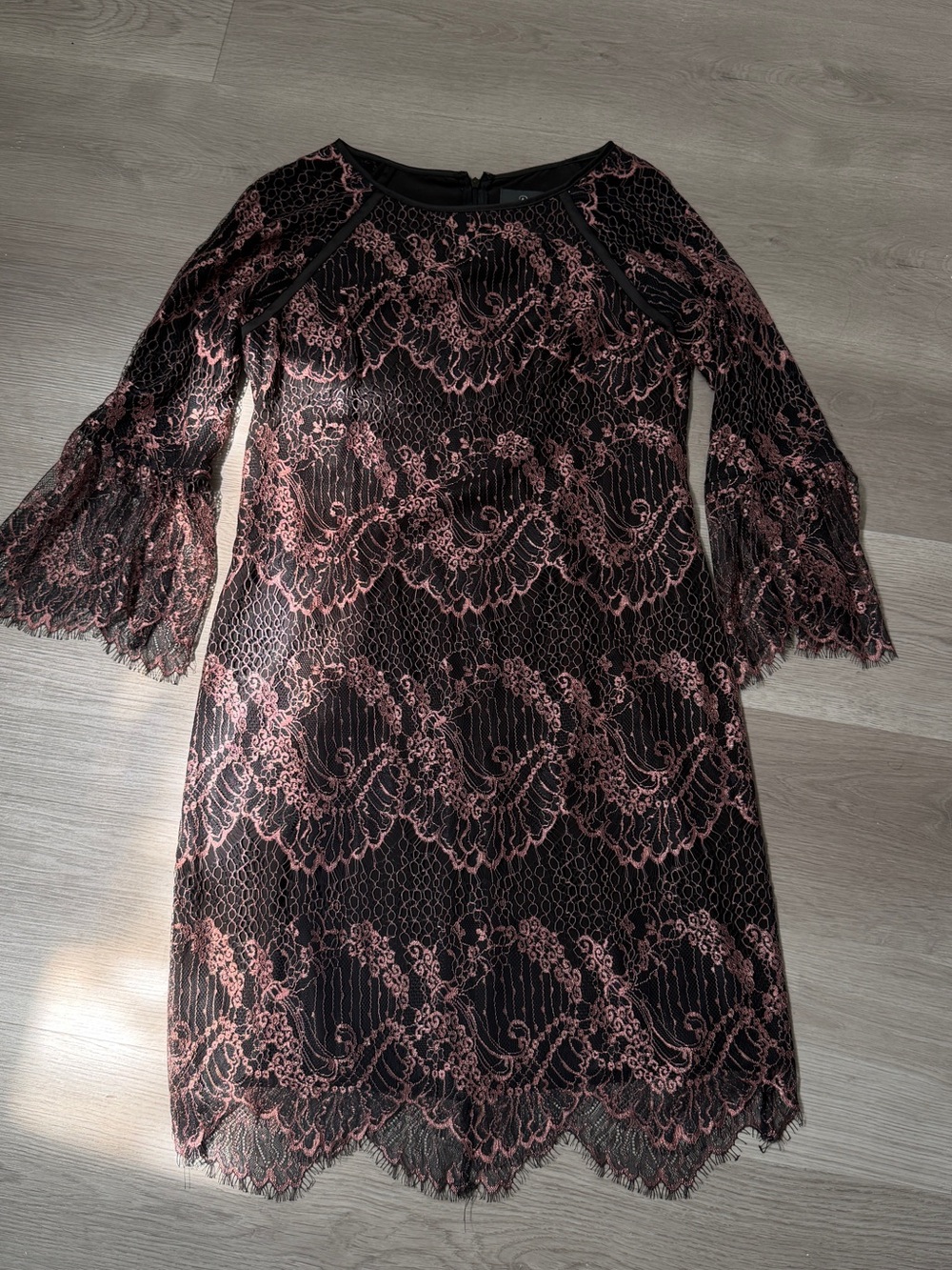 Adrianna Papell Black and Dusty Rose Lace Shift Dress